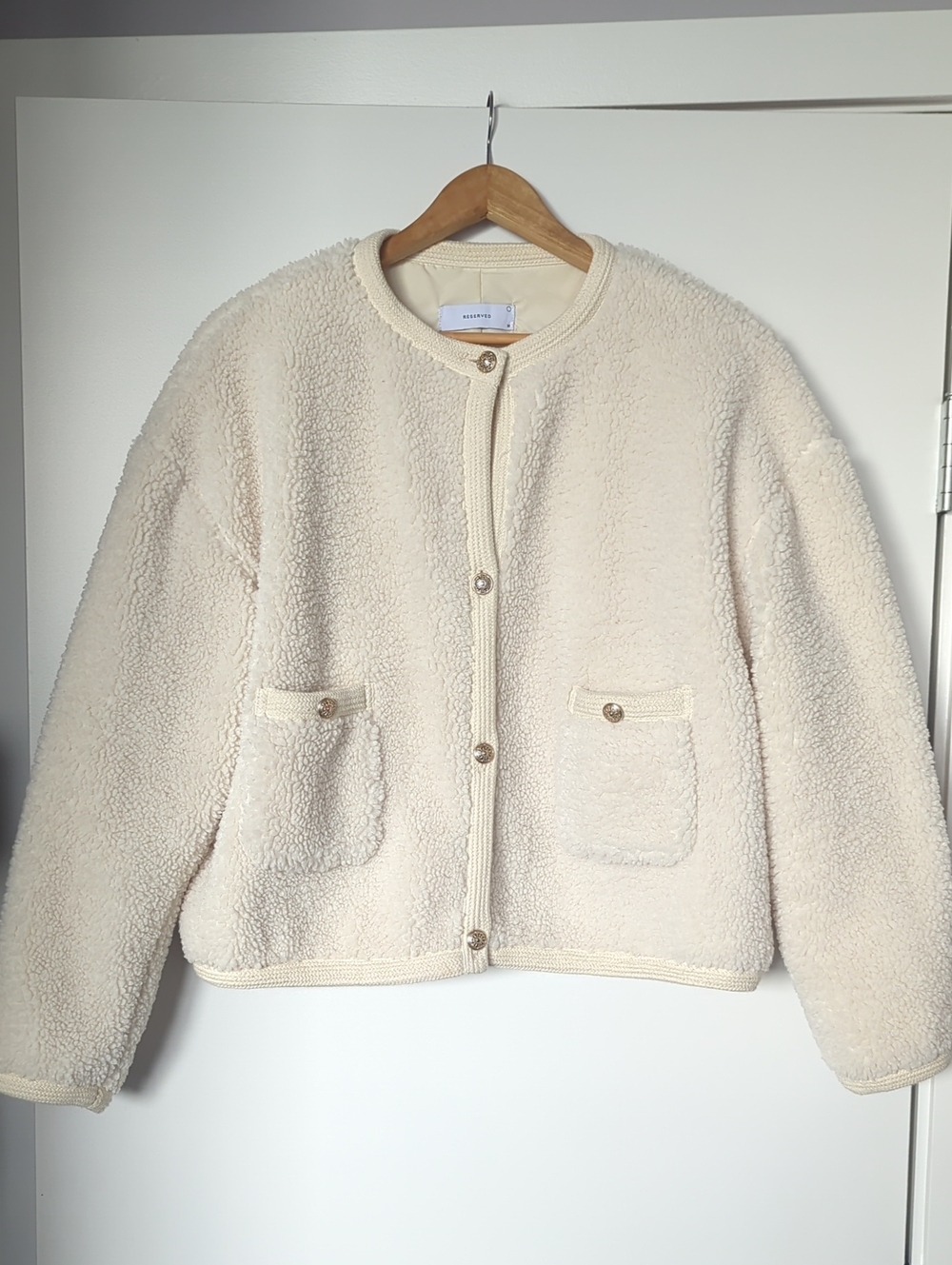 Reserved Women’s Cream Sherpa Button-Front Jacket